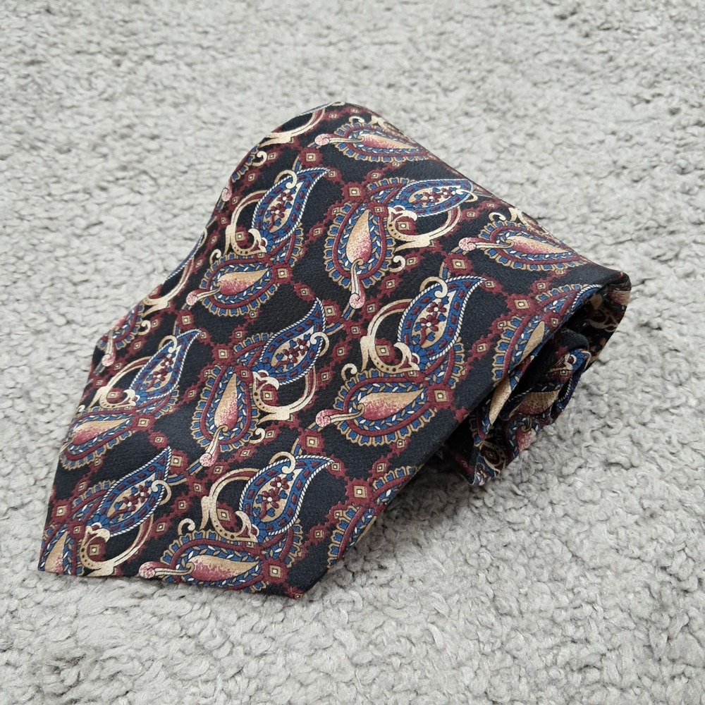 Harve Benard Silk‎ Paisley Tie Black Burgundy Blue Geometric Benard Holtzman USA